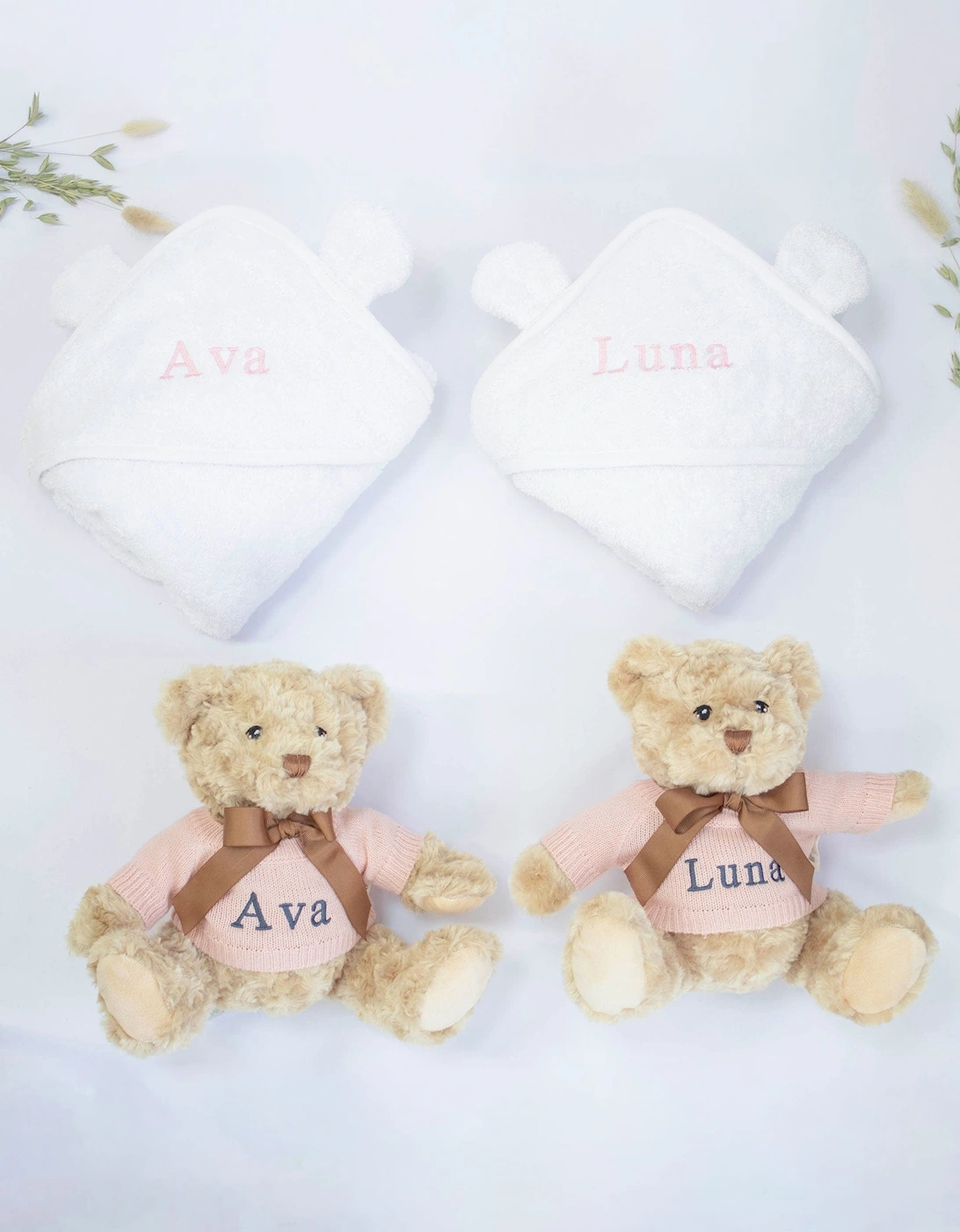 Twin Girls Teddy and Towel Gift Set