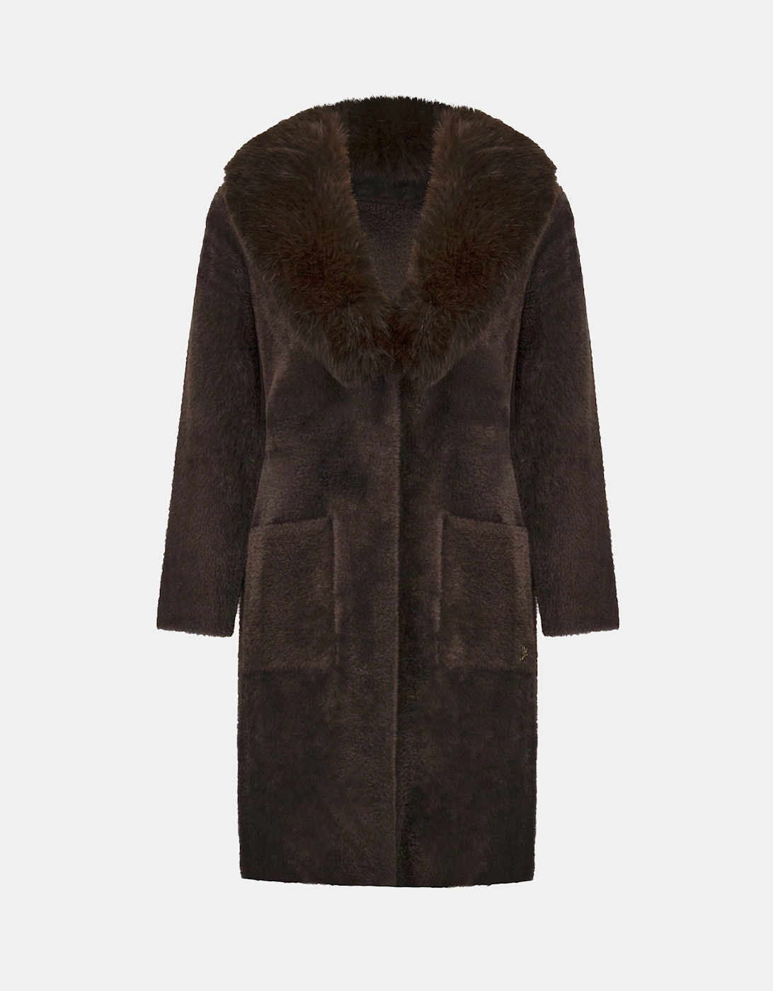 Feather yarn knit coat with detachable fur collar