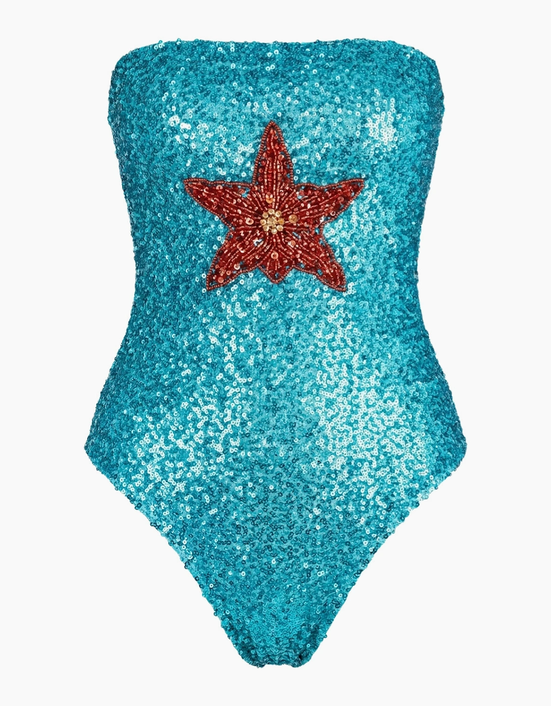 Azure Palm Hand Embroidered Blue Sequin Swimsuit Stock