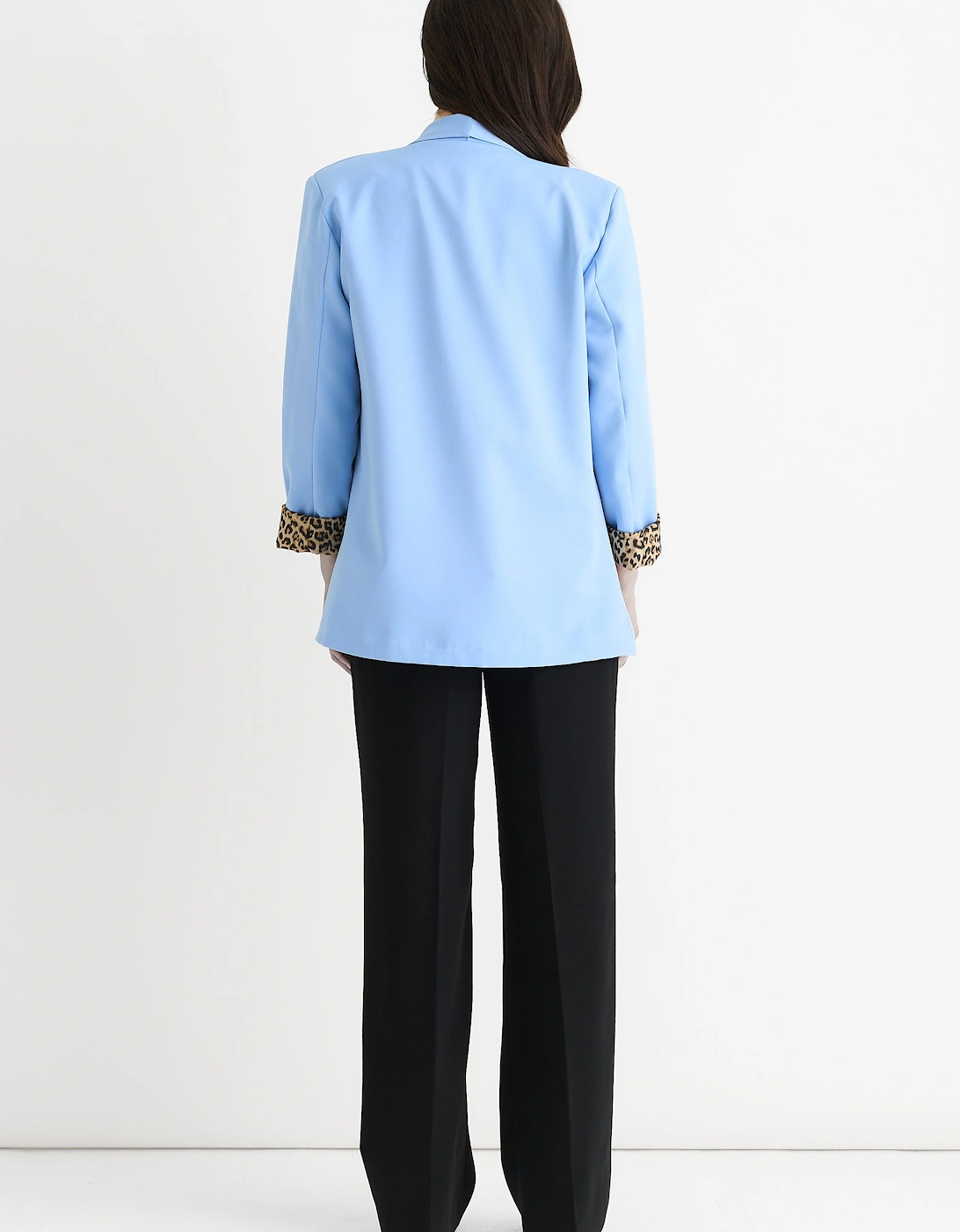 Sky Blue Contrast Animal Edge to Edge Blazer
