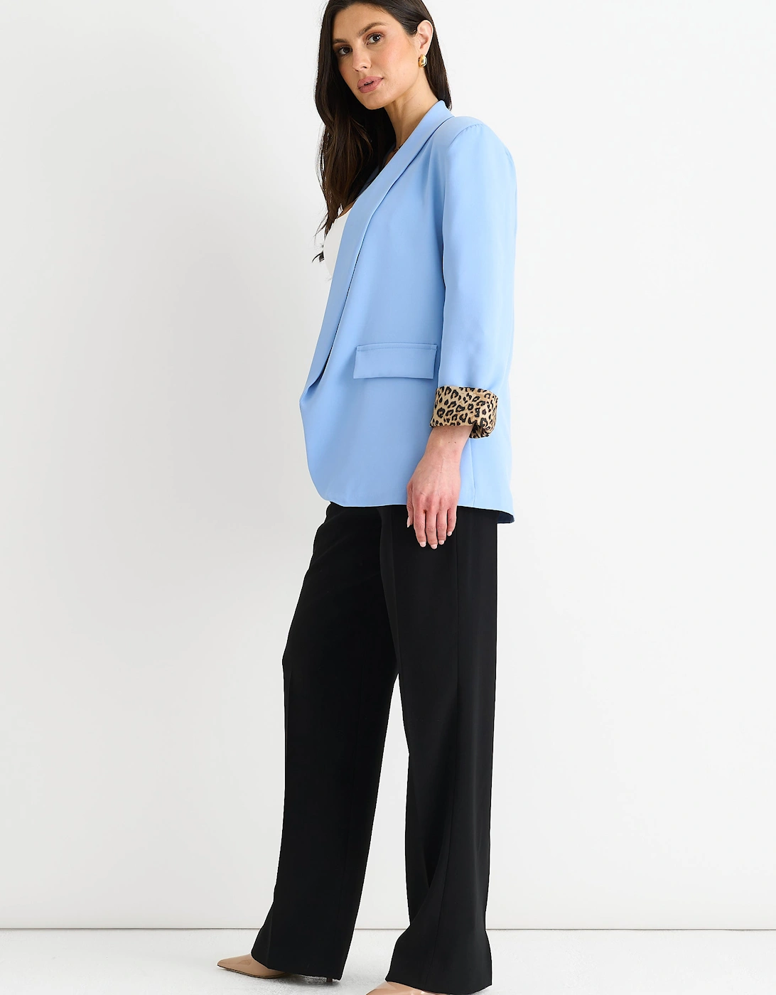 Sky Blue Contrast Animal Edge to Edge Blazer