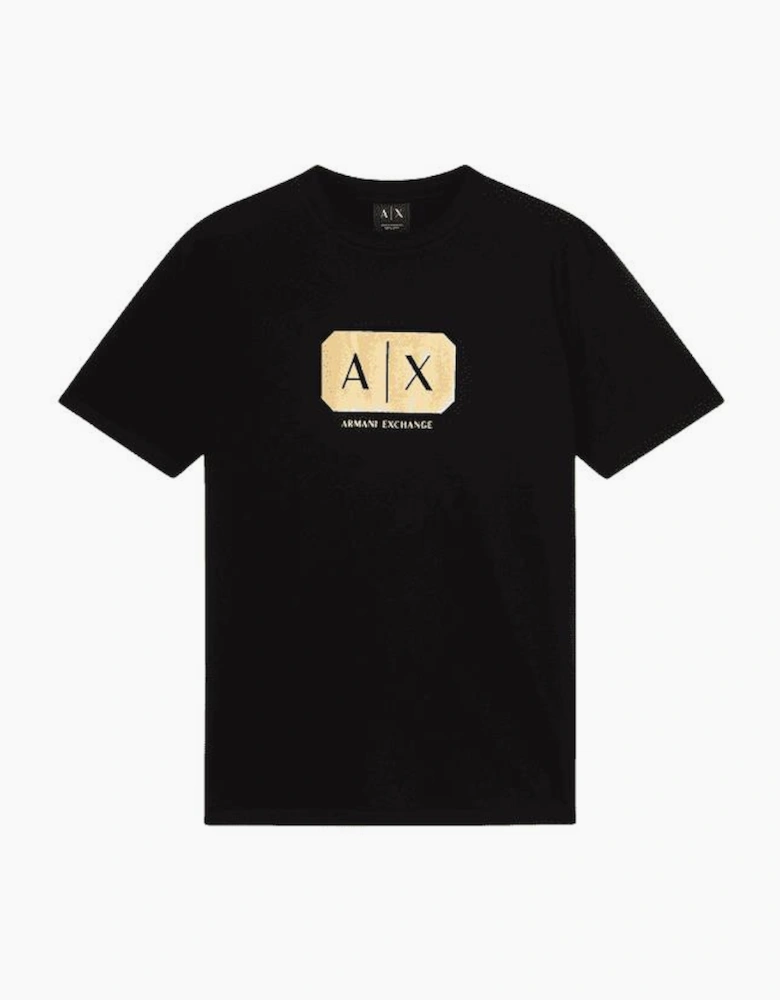 Regular Fit Metallic Logo Black T-Shirt