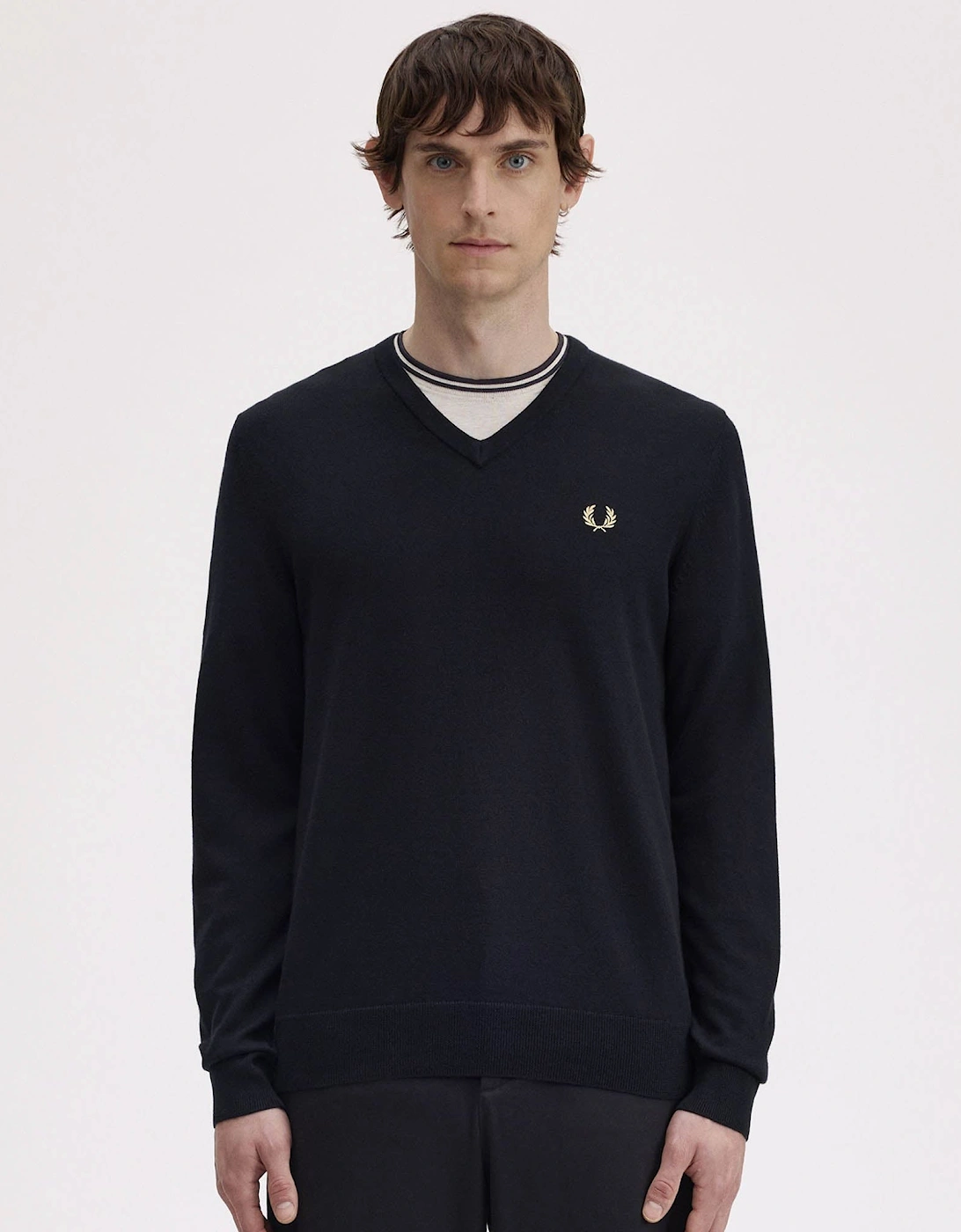 Fred Perry Mens Classic V Neck Jumper - Black 198, 7 of 6