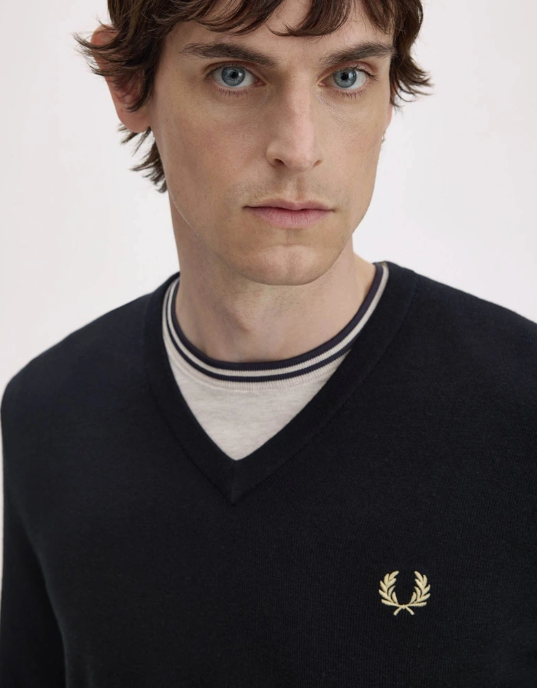 Fred Perry Mens Classic V Neck Jumper - Black 198