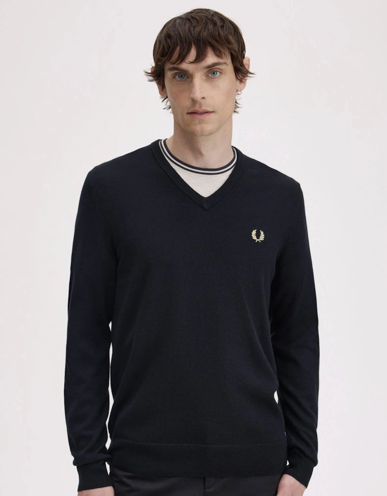 Fred Perry Mens Classic V Neck Jumper - Black 198