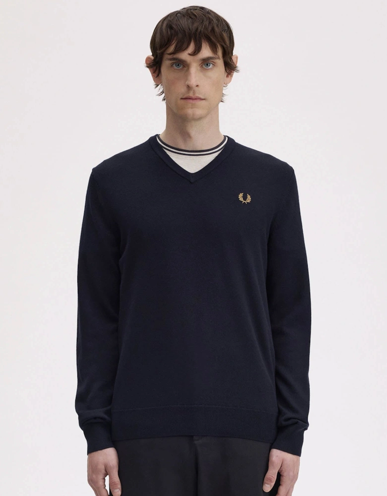 Fred Perry Mens Classic V Neck Jumper - Navy 795