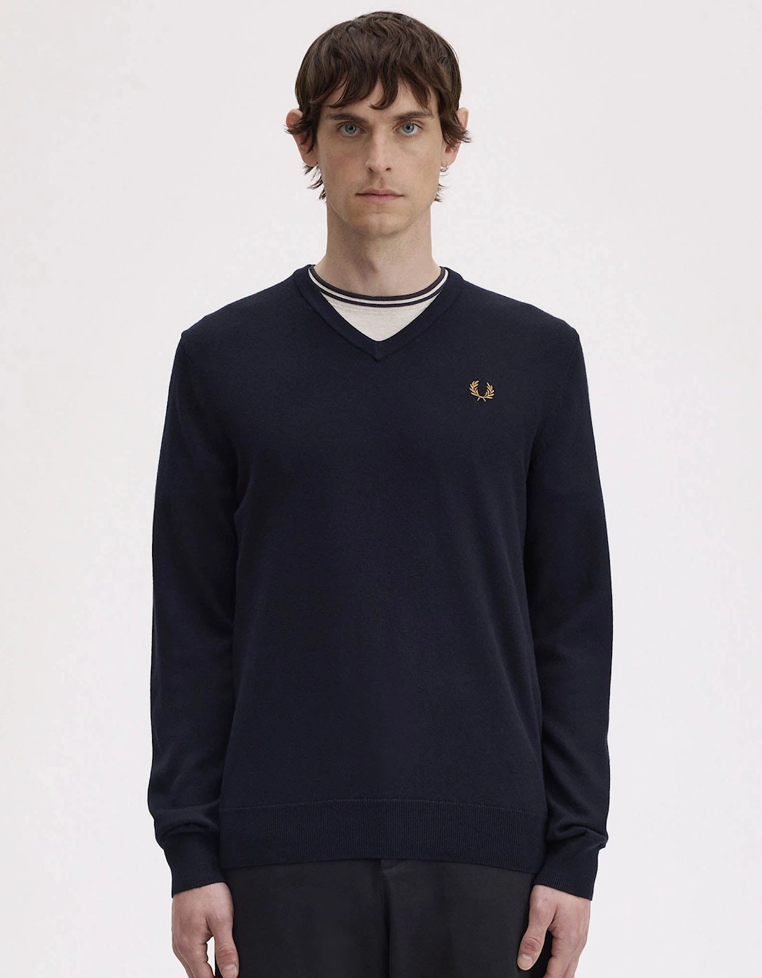 Fred Perry Mens Classic V Neck Jumper - Navy 795, 7 of 6