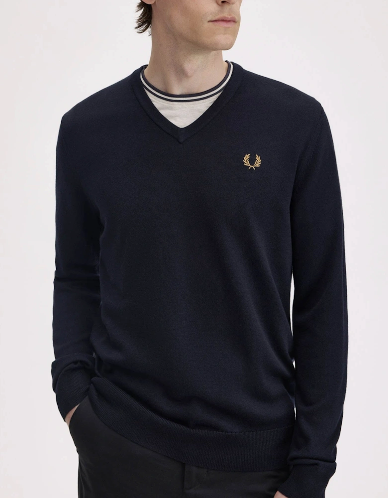 Fred Perry Mens Classic V Neck Jumper - Navy 795