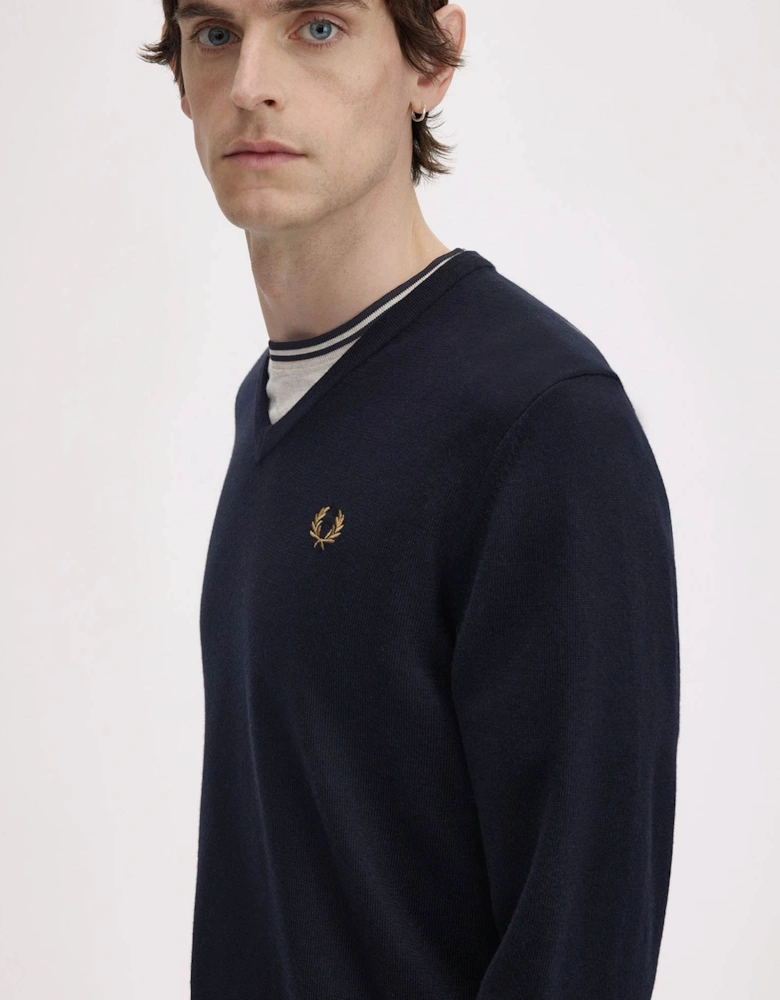 Fred Perry Mens Classic V Neck Jumper - Navy 795