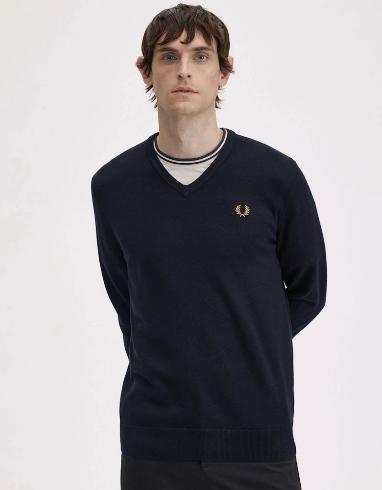 Fred Perry Mens Classic V Neck Jumper - Navy 795