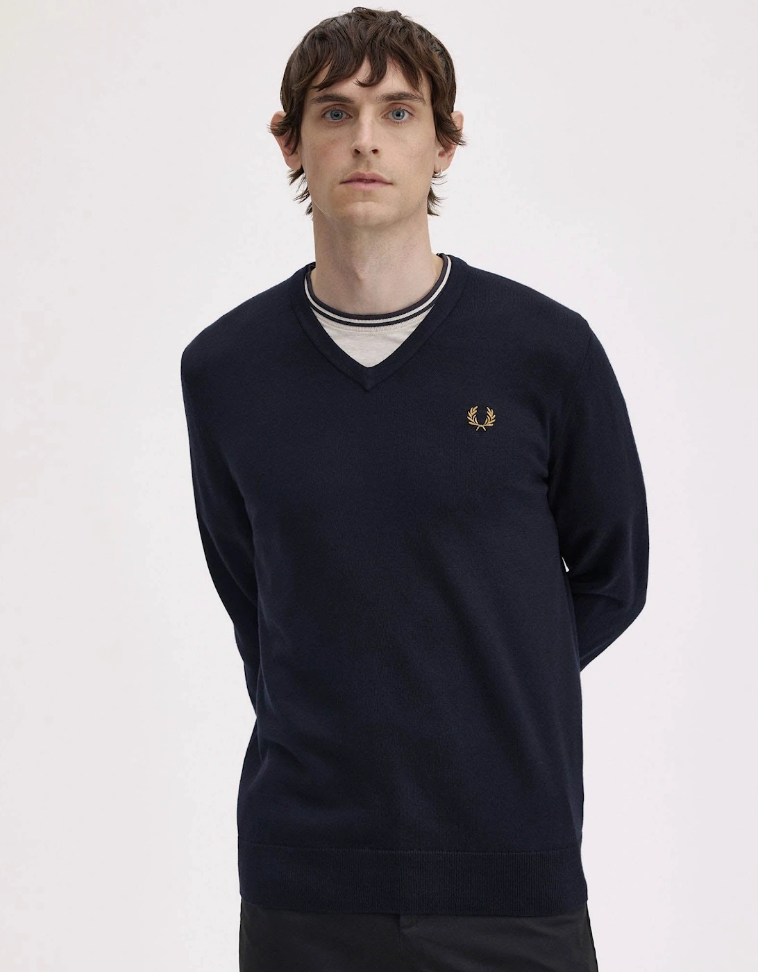 Fred Perry Mens Classic V Neck Jumper - Navy 795