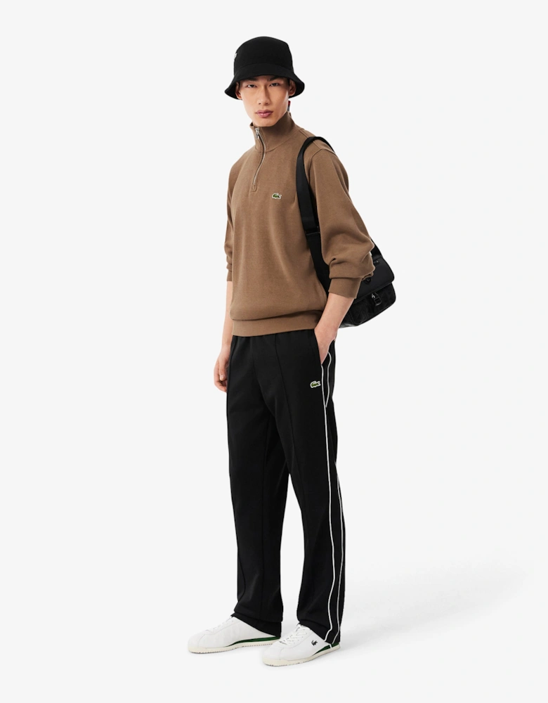 Lacoste Mens Zippered Stand-Up Collar Cotton Sweatshirt - Cookie SIX