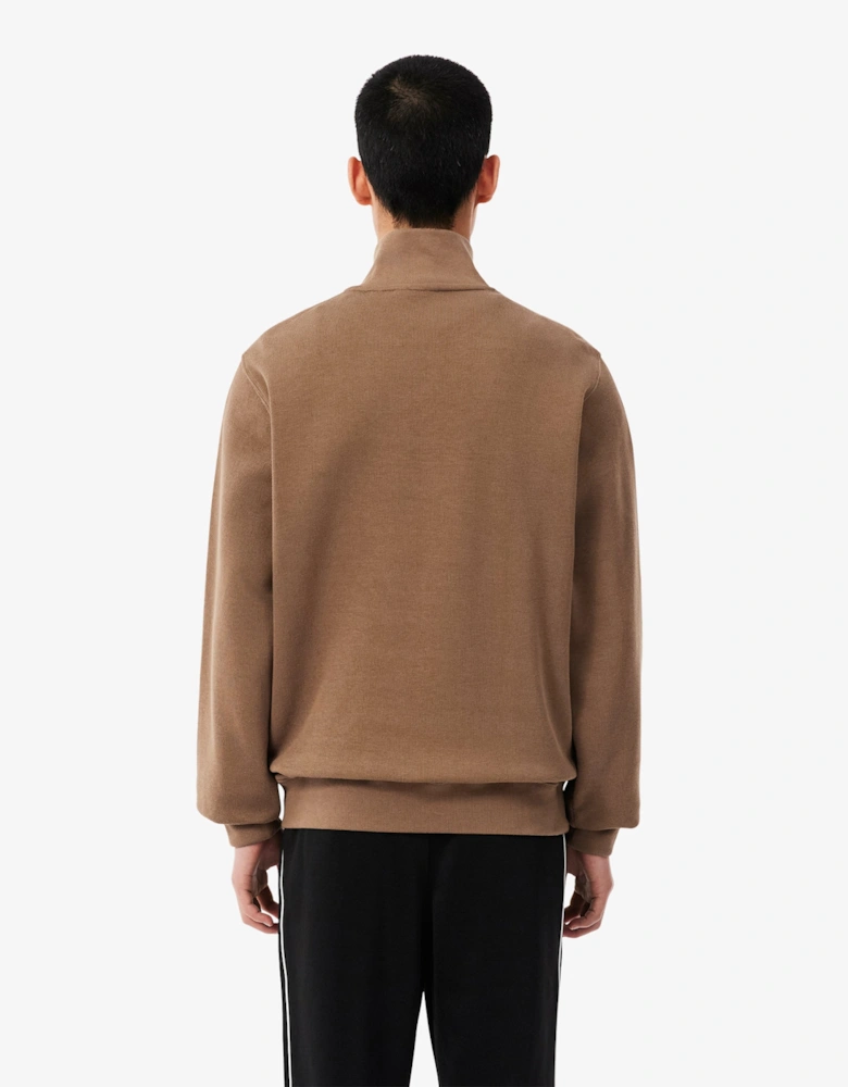 Lacoste Mens Zippered Stand-Up Collar Cotton Sweatshirt - Cookie SIX