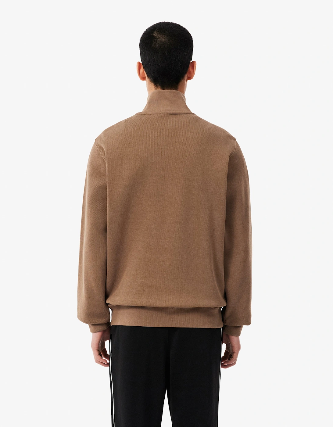 Lacoste Mens Zippered Stand-Up Collar Cotton Sweatshirt - Cookie SIX