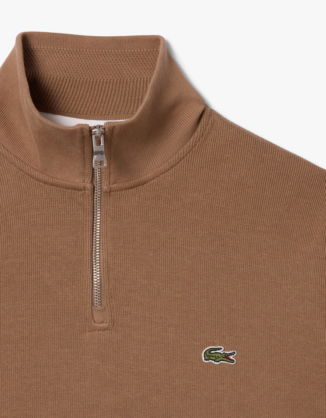 Lacoste Mens Zippered Stand-Up Collar Cotton Sweatshirt - Cookie SIX