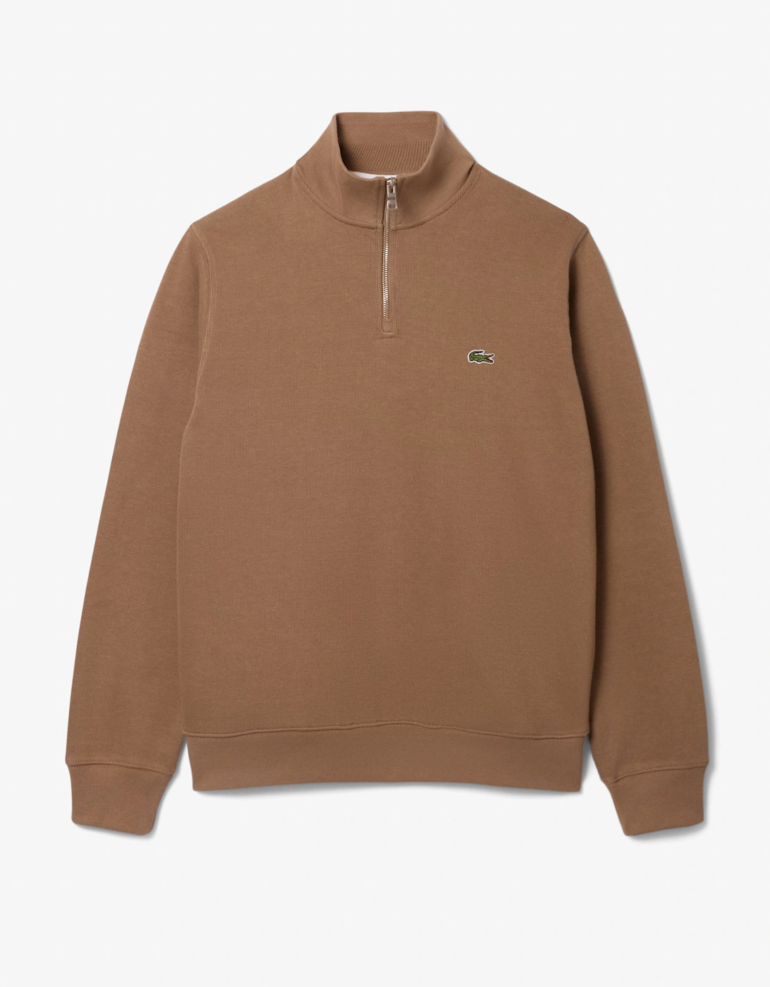 Lacoste Mens Zippered Stand-Up Collar Cotton Sweatshirt - Cookie SIX