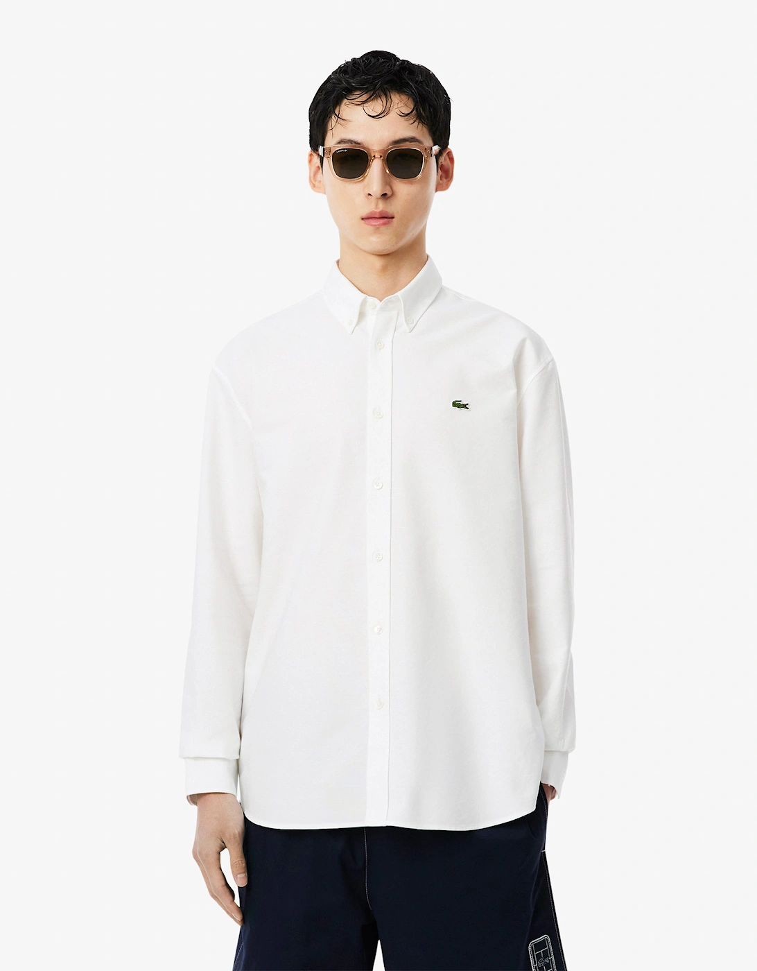 Lacoste Casual Oxford Mens Long Sleeve Shirt - White/White 800, 9 of 8