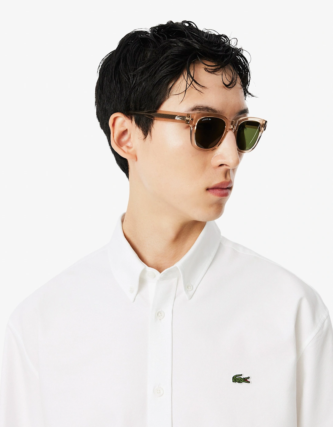 Lacoste Casual Oxford Mens Long Sleeve Shirt - White/White 800