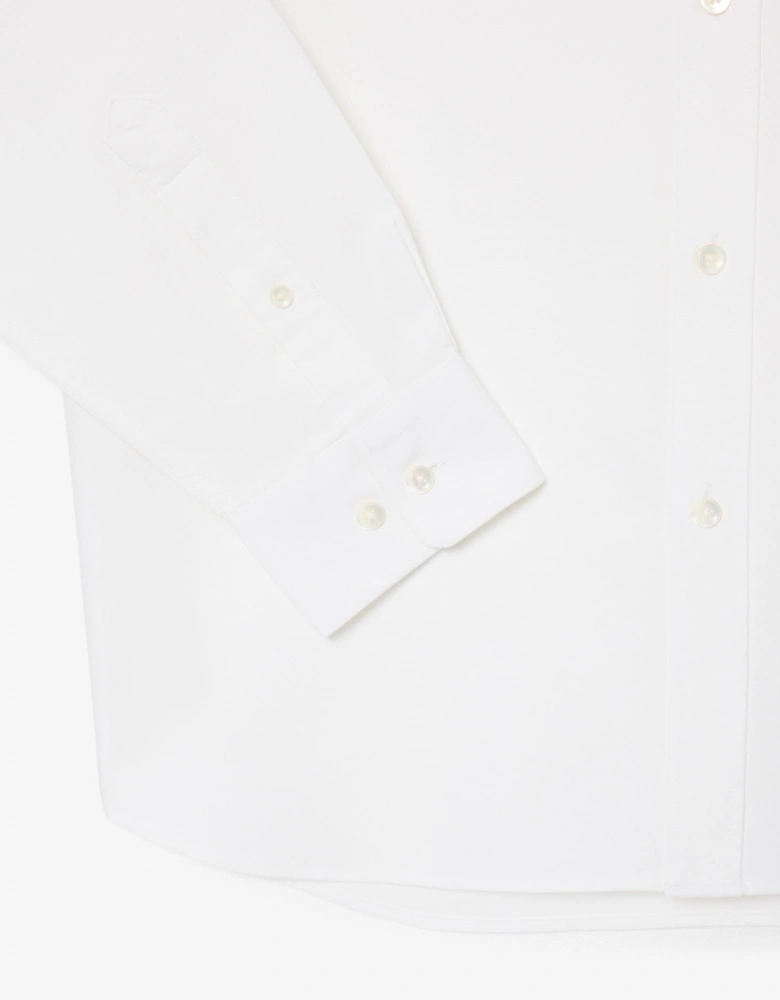 Lacoste Casual Oxford Mens Long Sleeve Shirt - White/White 800