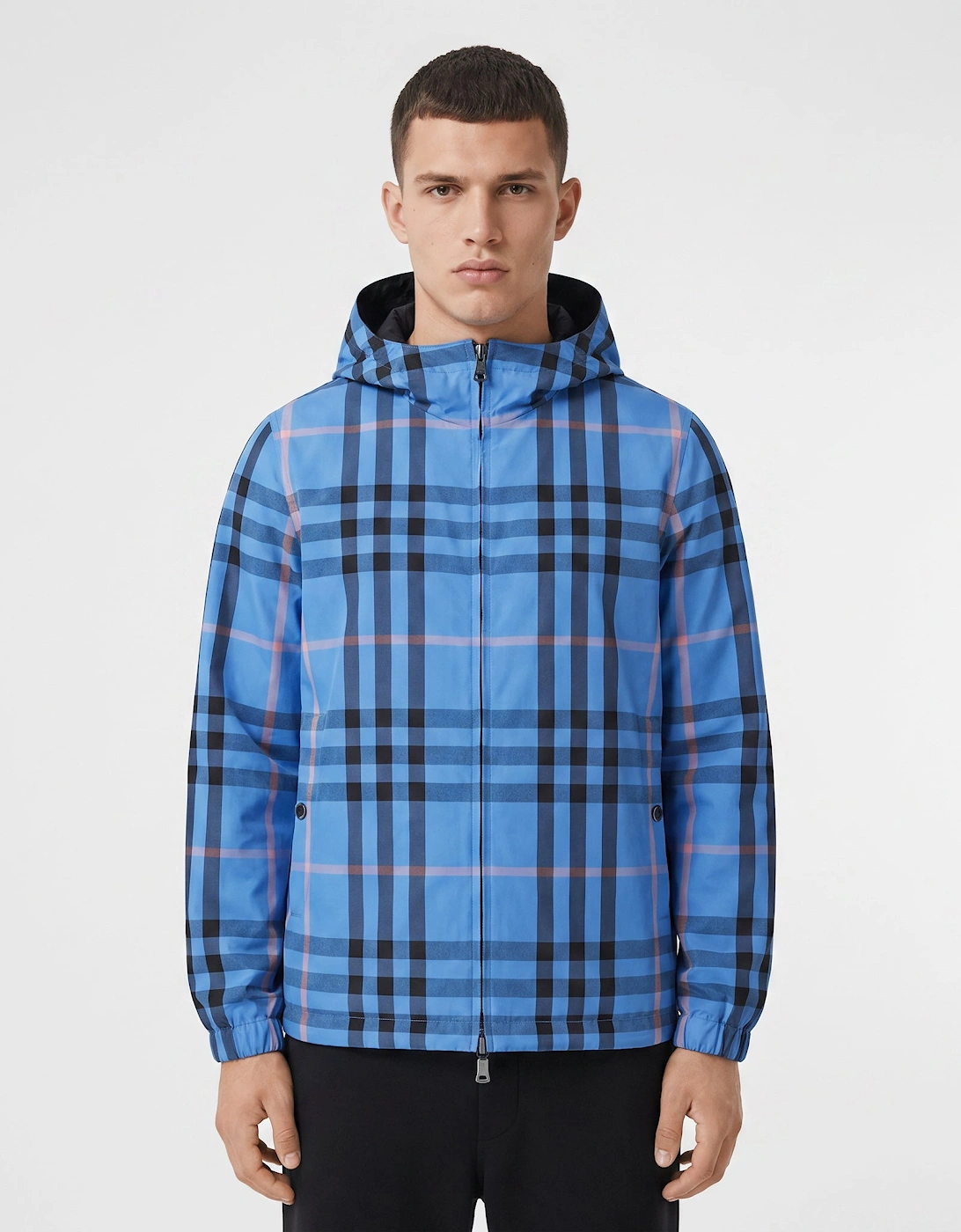 Burberry 'Stanford' Zip-Up Check Reversible Hooded Jacket Black & Check