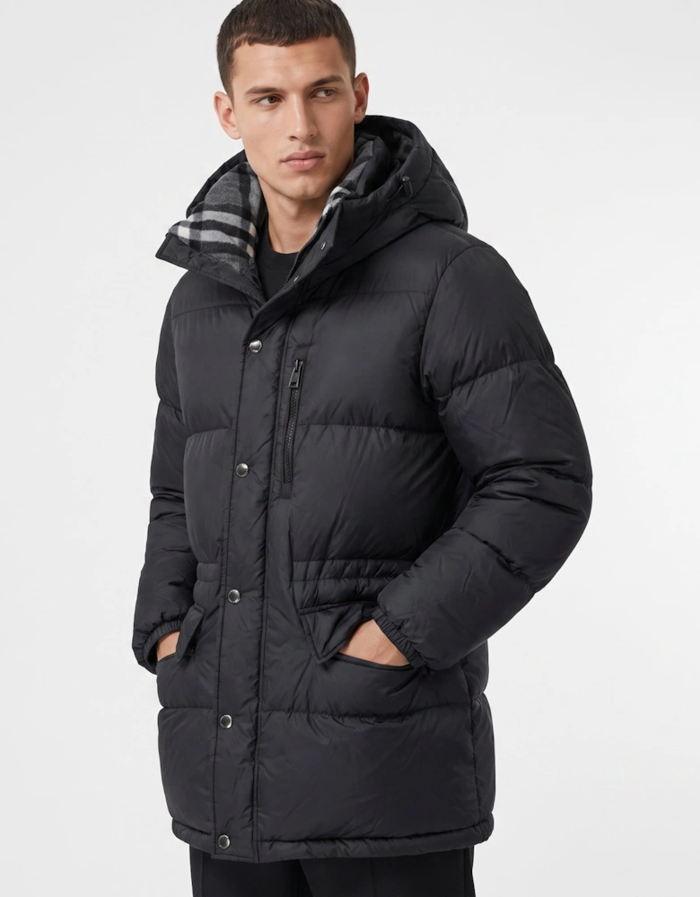 Burberry 'Haworth' Hooded Check Down Jacket Black