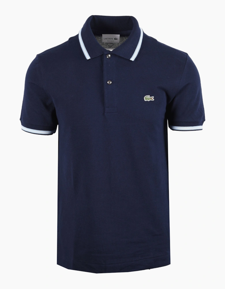 LACOSTE SHORT SLEEVED RIBBED COLLAR POLO NAVY