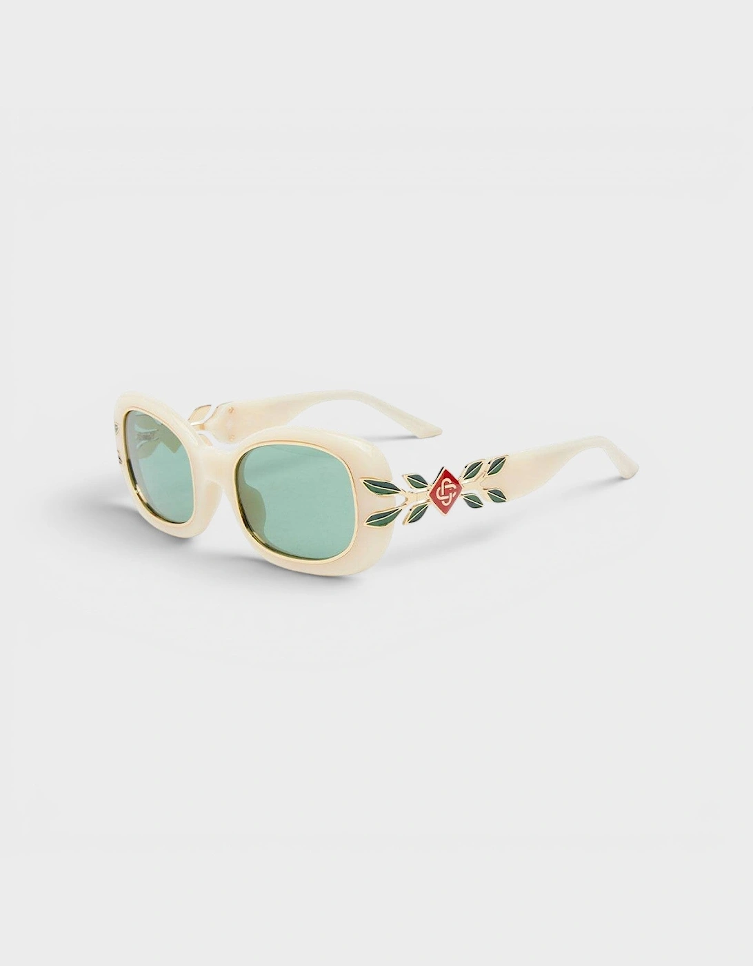 Acetate Metal Oval Sunglasses Laurel Detail Cream Gold Laurel Green