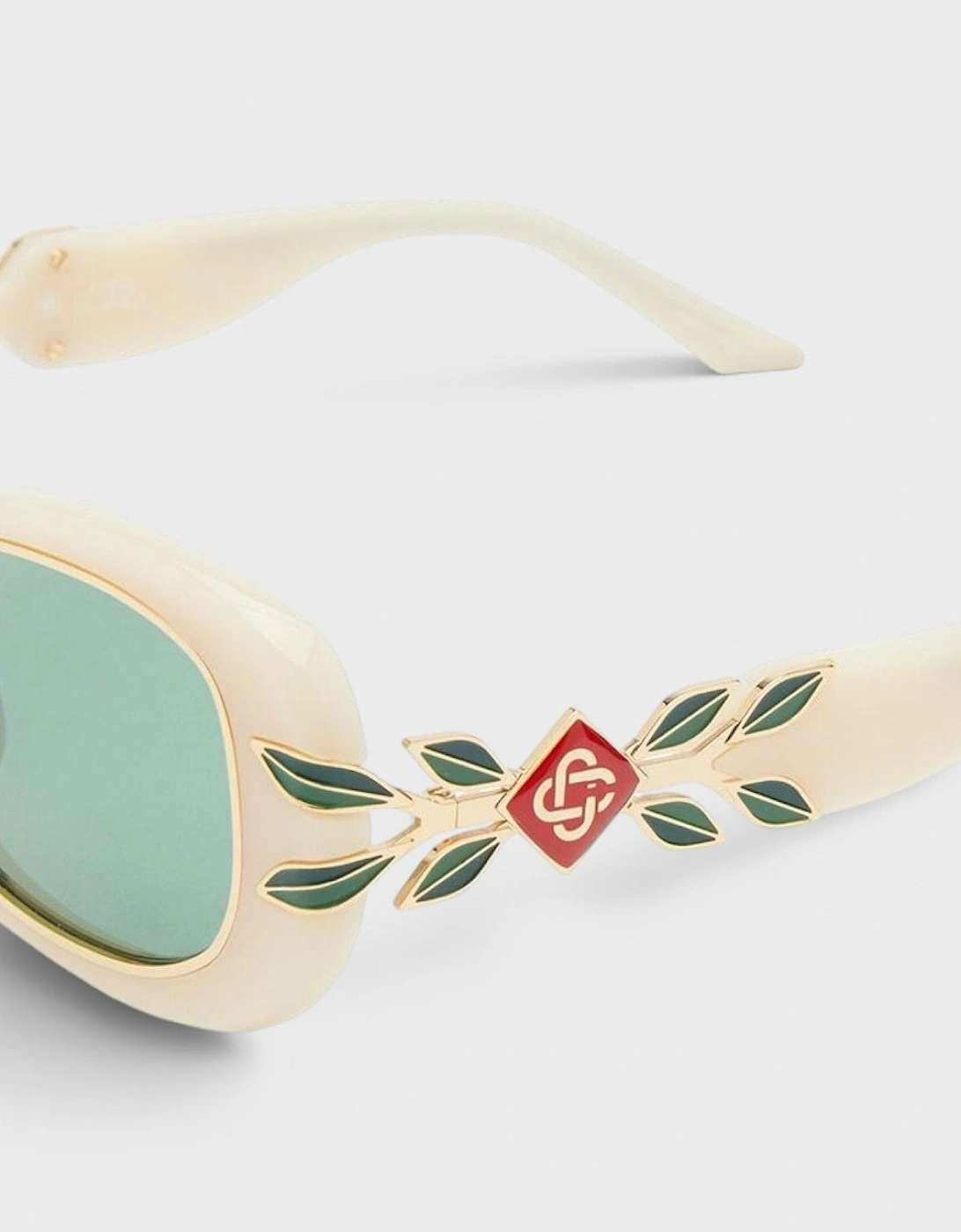 Acetate Metal Oval Sunglasses Laurel Detail Cream Gold Laurel Green