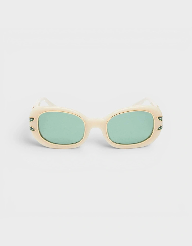 Acetate Metal Oval Sunglasses Laurel Detail Cream Gold Laurel Green