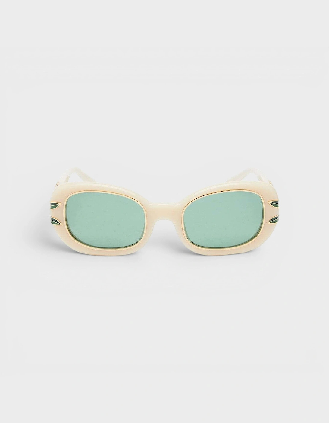 Acetate Metal Oval Sunglasses Laurel Detail Cream Gold Laurel Green