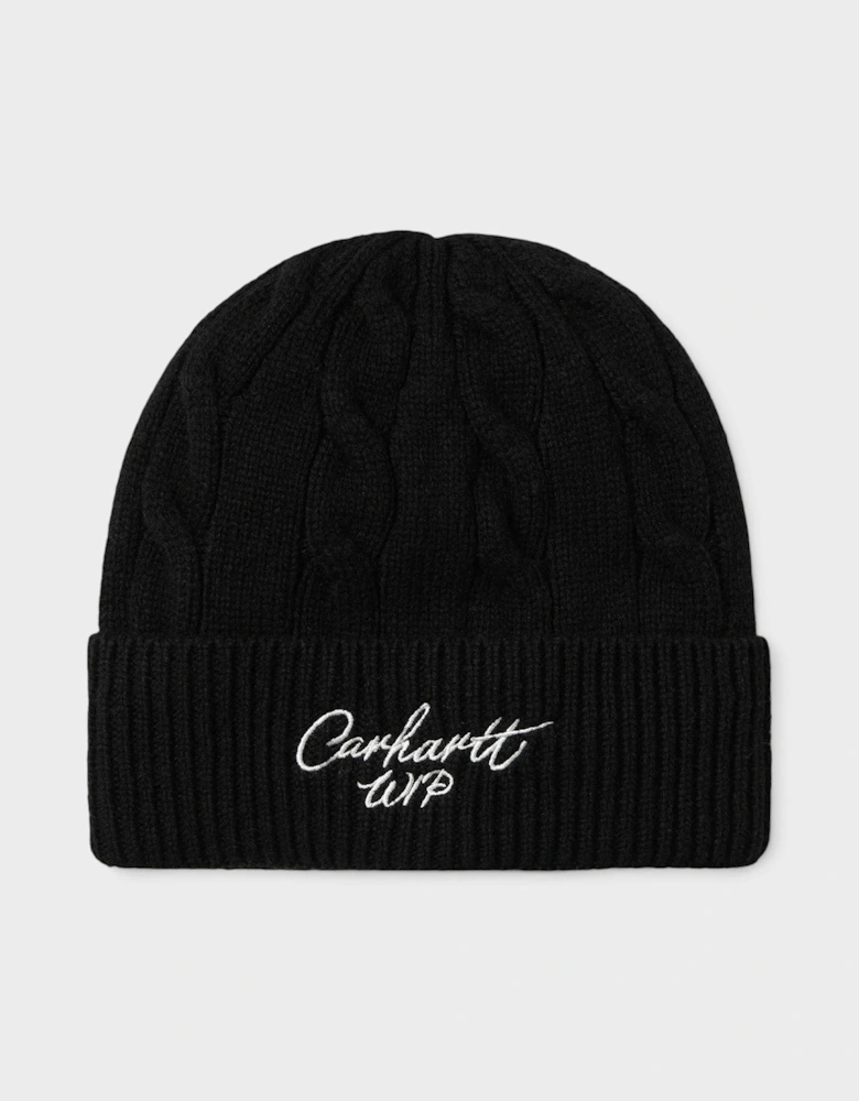 WIP Logo Signature Cable Knitted Beanie Dark Navy