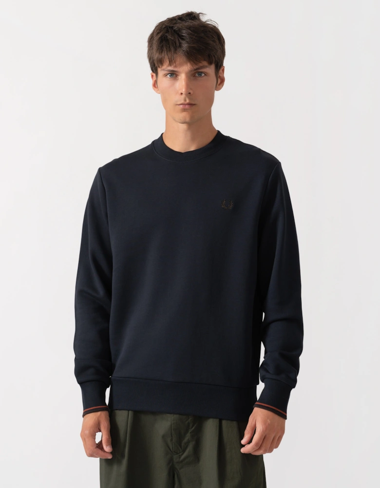 Fred Perry Mens Crew Neck Sweatshirt - Navy/Burgundy/Rich brown 75C