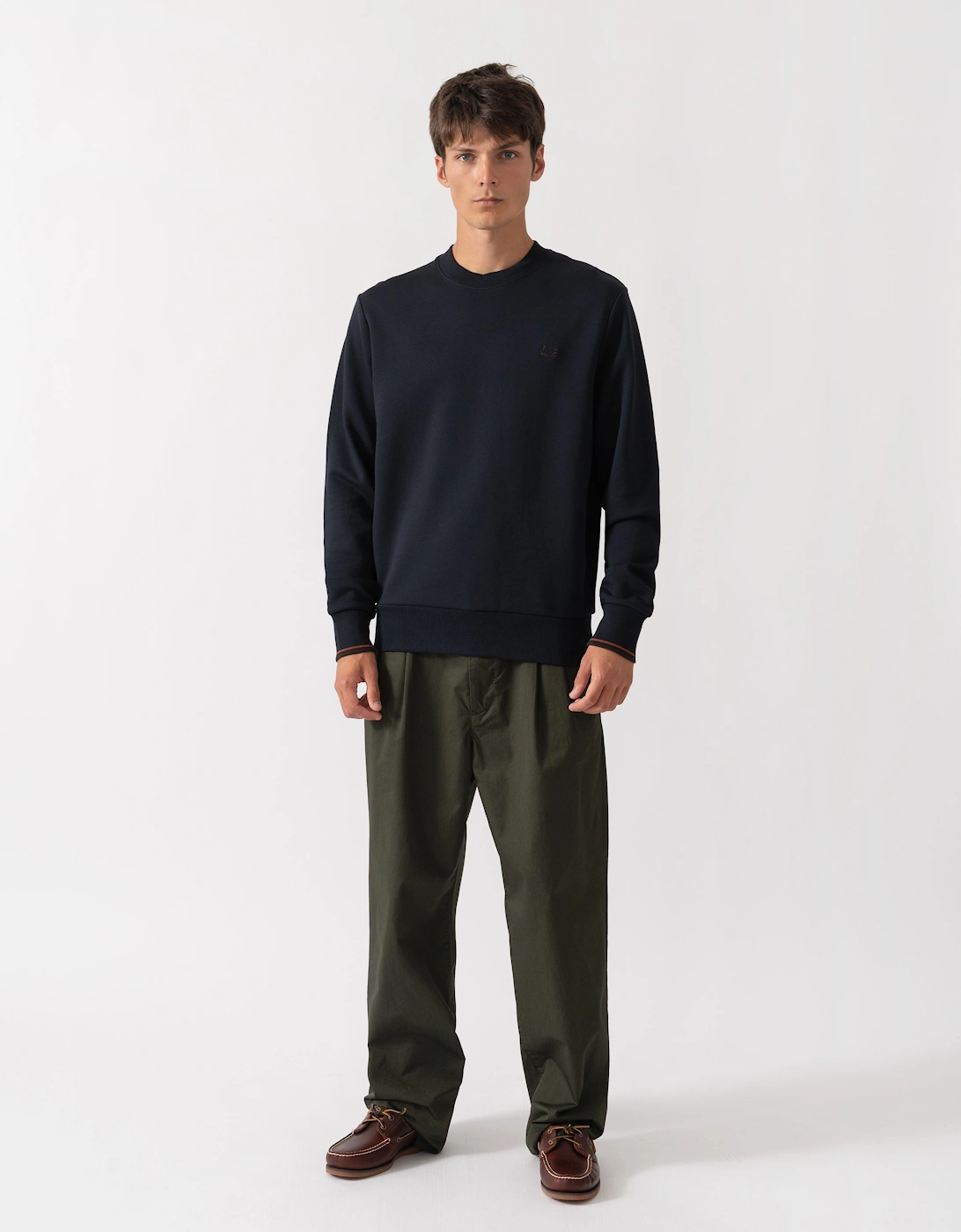 Fred Perry Mens Crew Neck Sweatshirt - Navy/Burgundy/Rich brown 75C