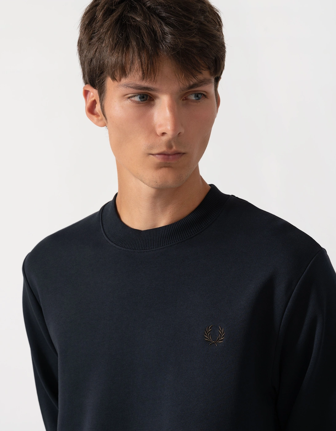 Fred Perry Mens Crew Neck Sweatshirt - Navy/Burgundy/Rich brown 75C