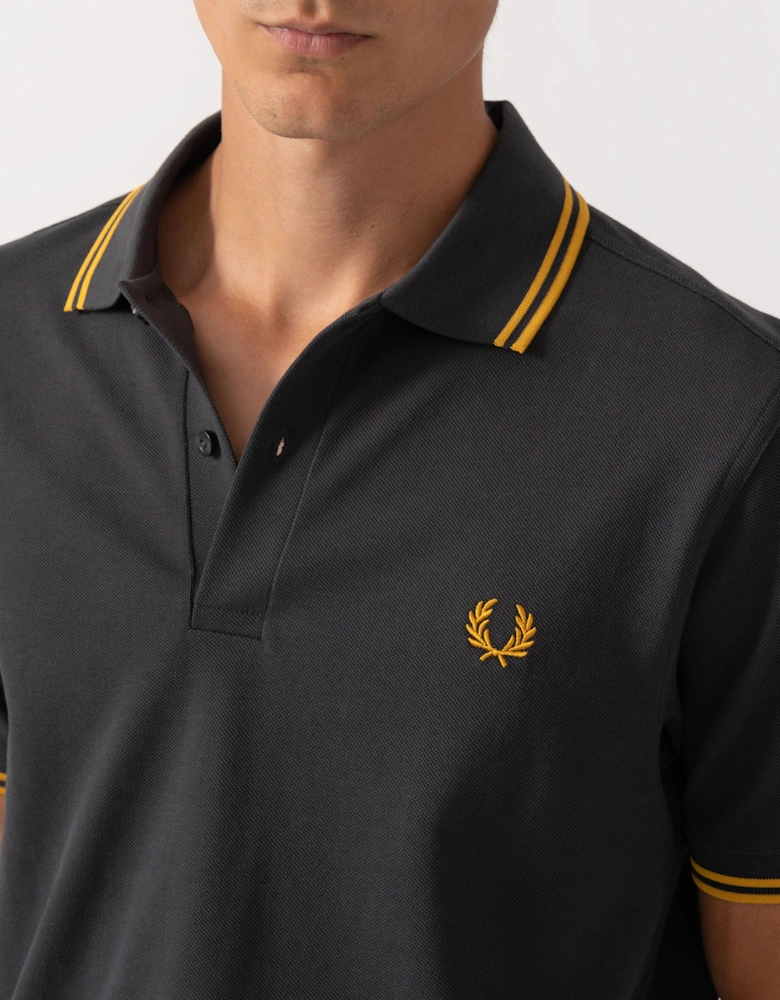 Fred Perry Mens Twin Tipped Signature Polo Shirt - Anchor Grey/Golden 85C