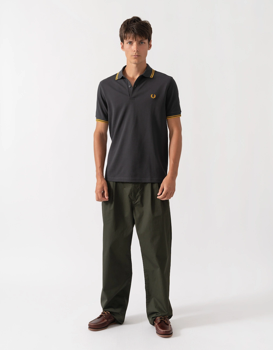 Fred Perry Mens Twin Tipped Signature Polo Shirt - Anchor Grey/Golden 85C