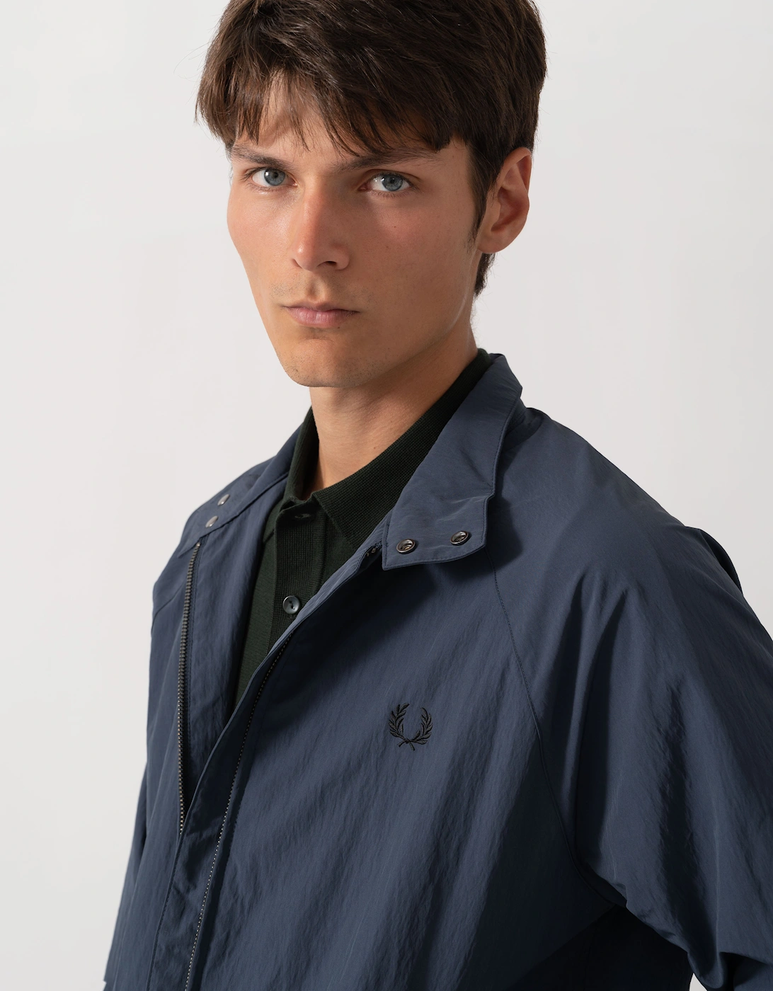 Fred Perry Mens Crinkle Nylon Harrington Jacket - Dark Airforce 738