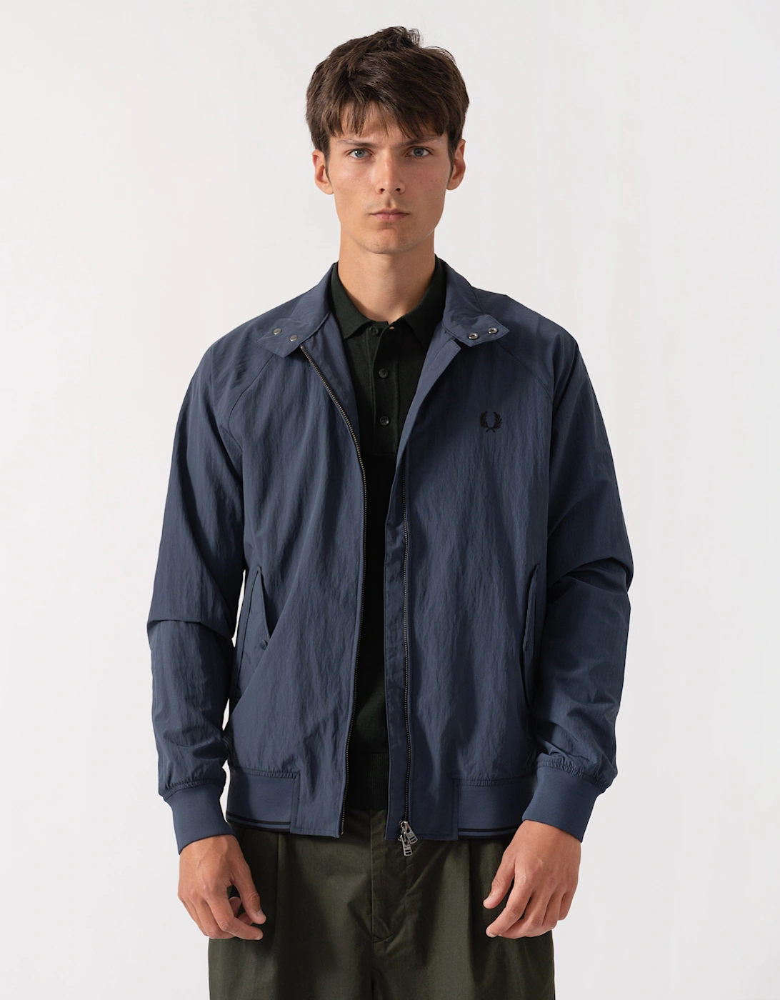 Fred Perry Mens Crinkle Nylon Harrington Jacket - Dark Airforce 738