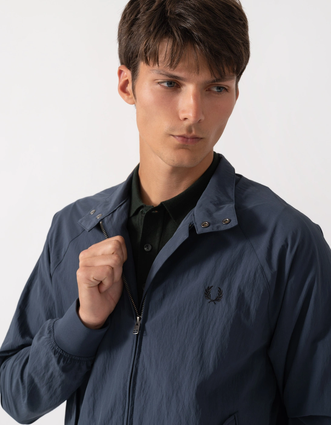 Fred Perry Mens Crinkle Nylon Harrington Jacket - Dark Airforce 738