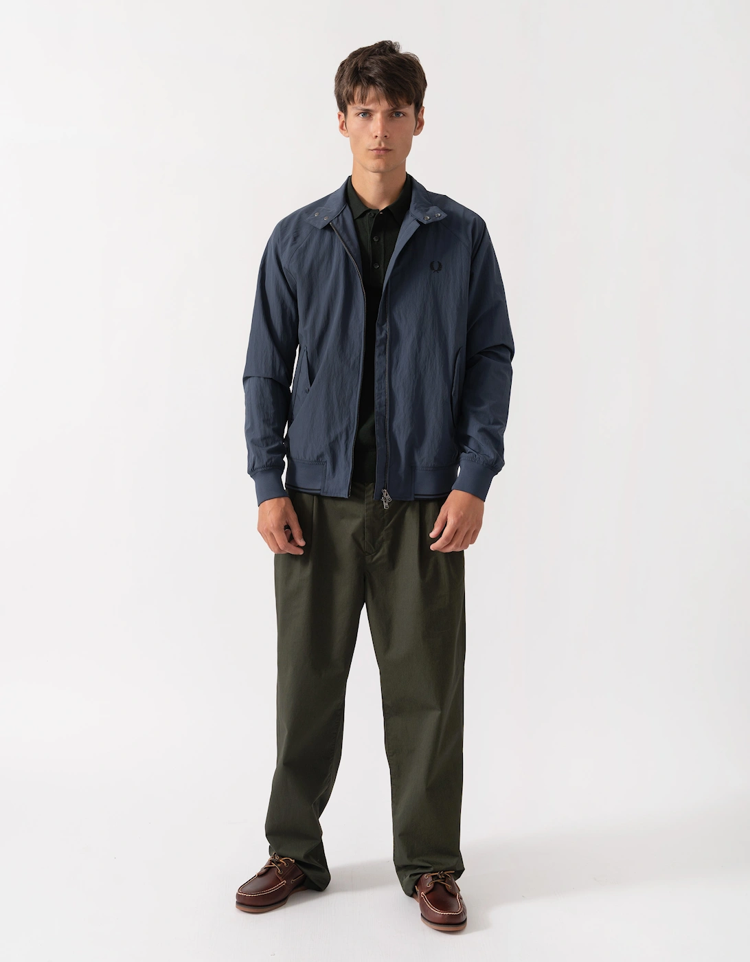 Fred Perry Mens Crinkle Nylon Harrington Jacket - Dark Airforce 738