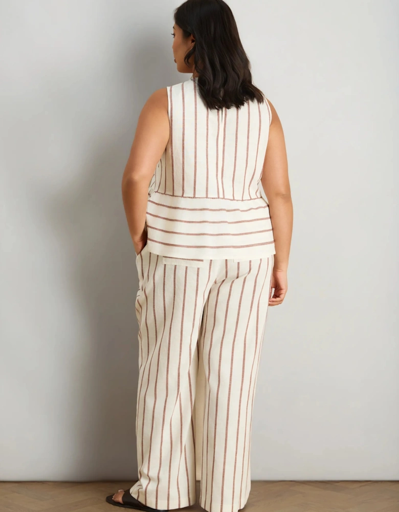 Oatmeal Striped Linen Blend Peplum Top
