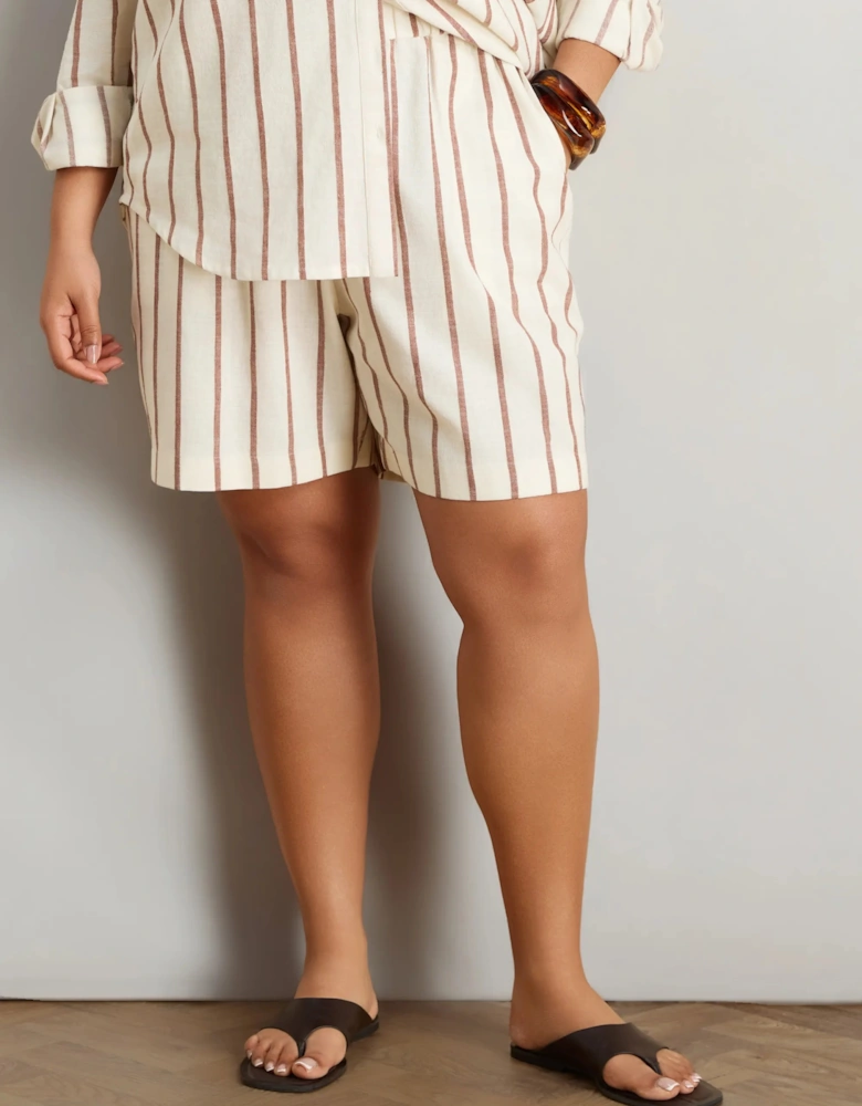 Oatmeal Stripe Linen Blend Shorts