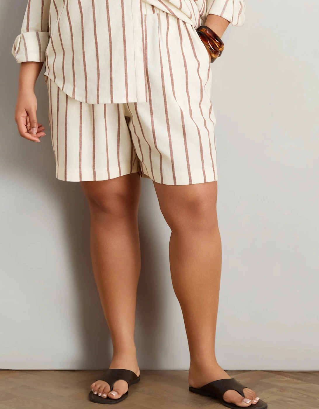 Oatmeal Stripe Linen Blend Shorts