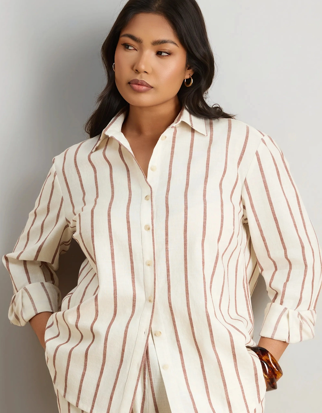 Oatmeal Striped Linen Blend Long Sleeve Shirt, 9 of 8