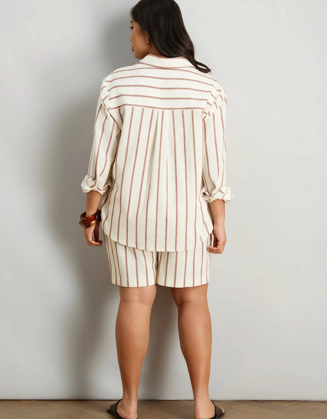 Oatmeal Striped Linen Blend Long Sleeve Shirt