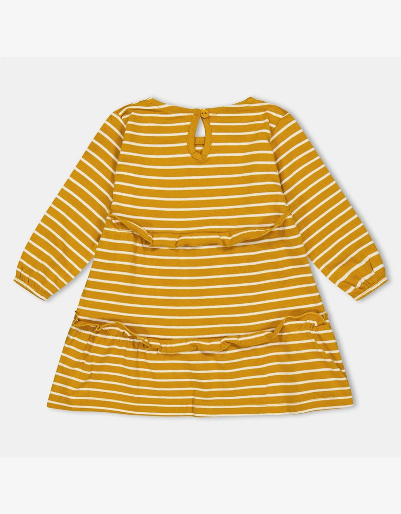 Horizontal Stripe Patterned Crew Neck Long Sleeve Jersey Dress