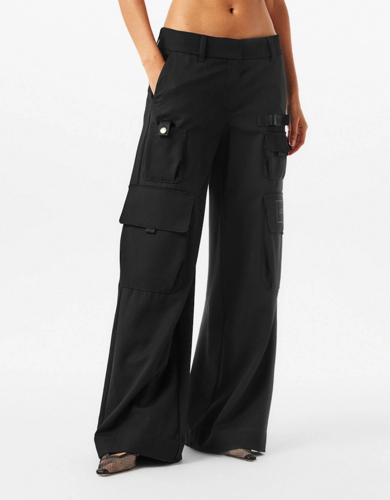 Solid Wide Leg Cargo Pants