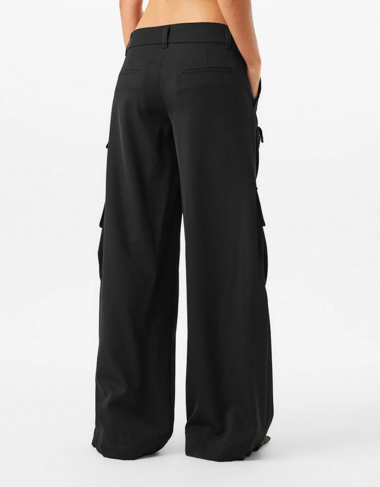 Solid Wide Leg Cargo Pants