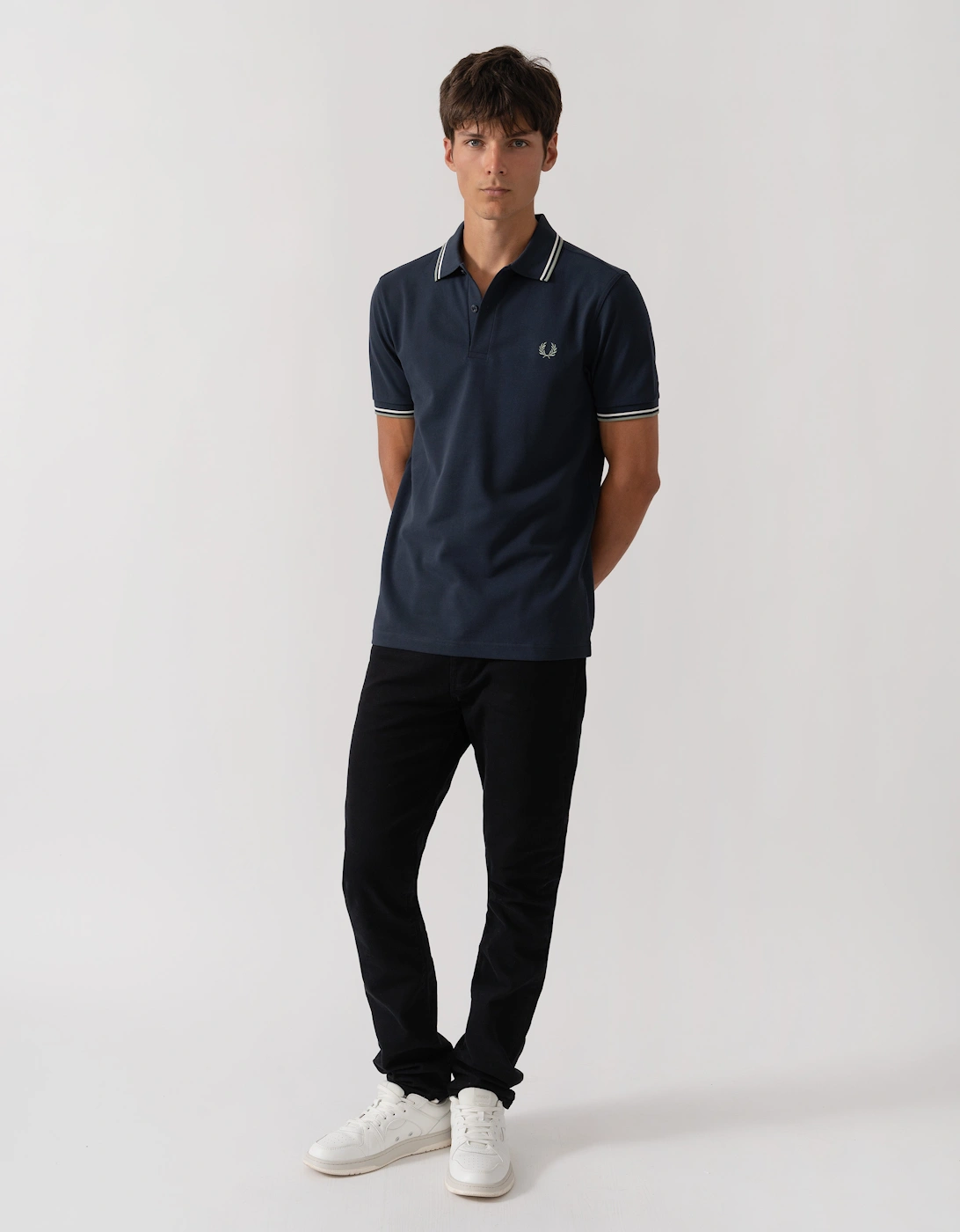 Fred Perry Mens Twin Tipped Signature Polo Shirt - Dark Airforce/Ecru/Seagrass 72C