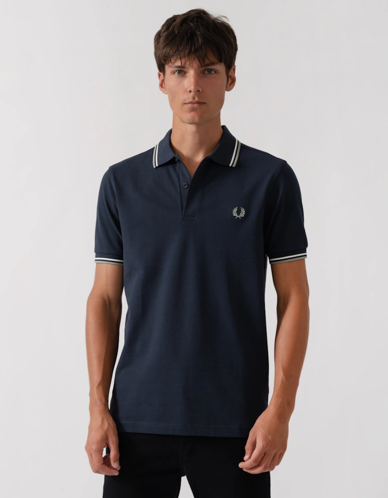 Fred Perry Mens Twin Tipped Signature Polo Shirt - Dark Airforce/Ecru/Seagrass 72C